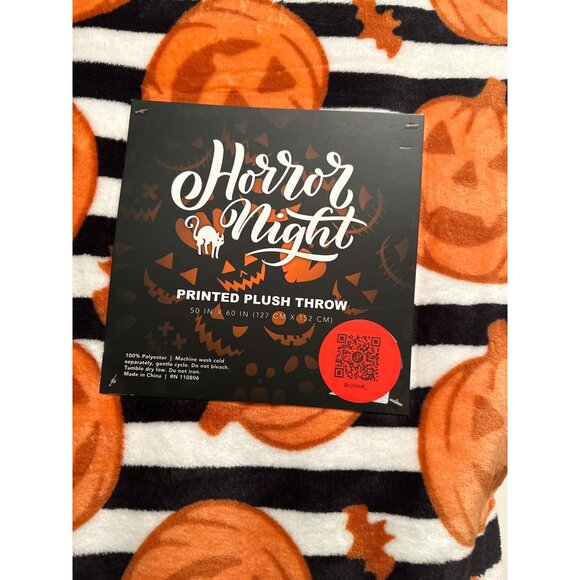 Halloween Throw Blanket Horror Night Pumpkin Printed Plush  50" X 60" Polyester - Picture 6 of 9